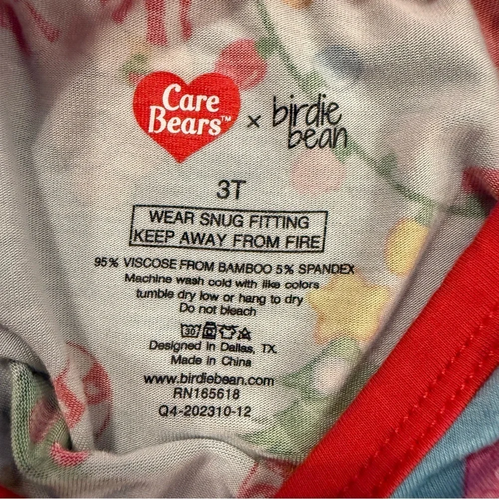 Care Bears Birdie Bean Pajamas 3T Unisex Rainbow Bears Christmas Bamboo Holiday